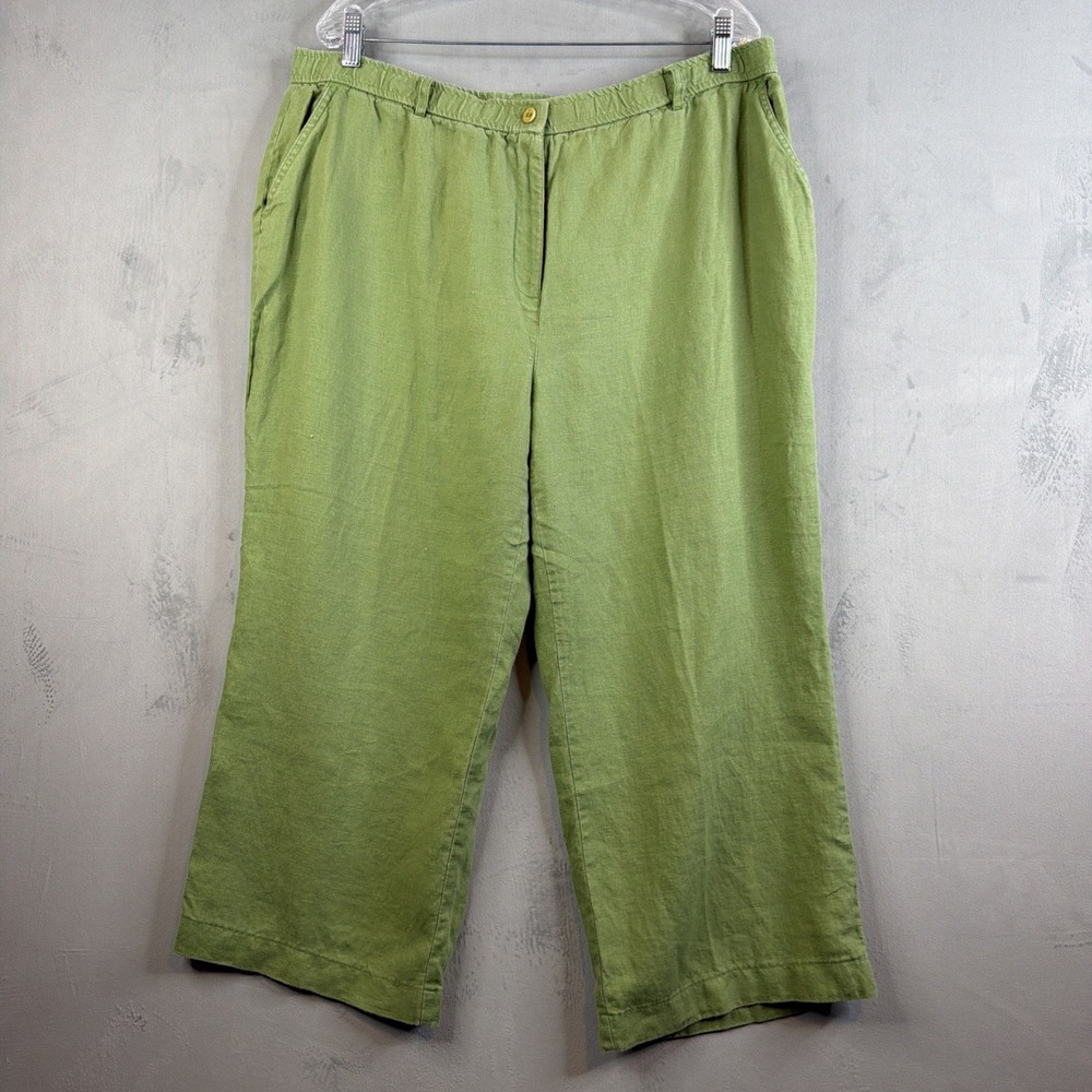 JM Collection Linen Pants Womens 18 Green Cropped Wide Leg Pull On